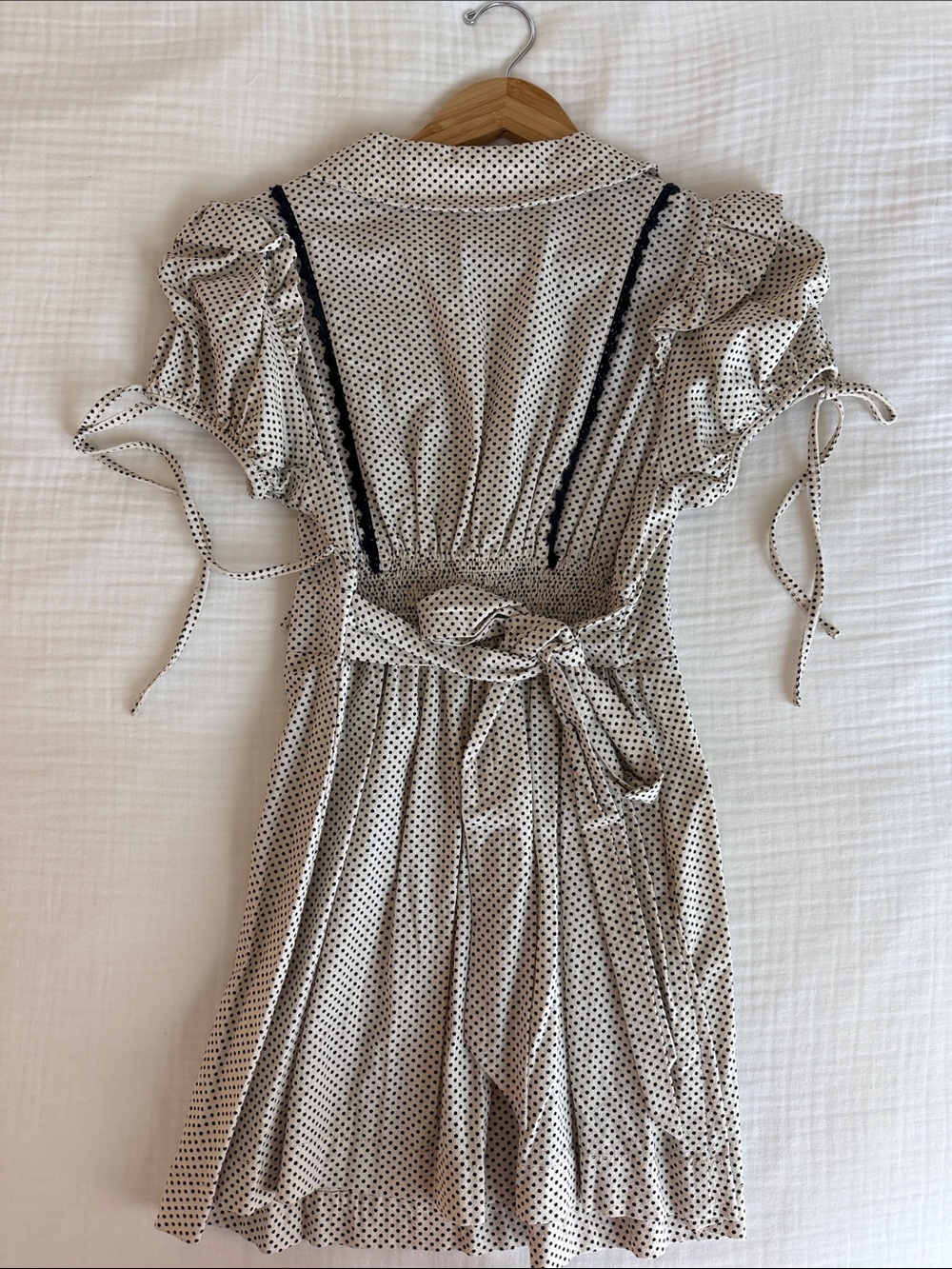 Free People Polka Dot Puff Sleeve V-Neck Dress in Cream and Black - Picture 5 of 5